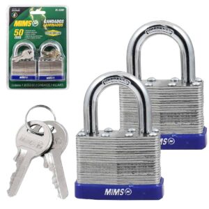 JGO. DE 2 CANDADOS DE ACERO CUERPO LAMINADO 50MM C/4 LLAVES (CAJA C/6 PZAS - PRECIO X PIEZA)