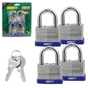 JGO. DE 4 CANDADOS DE ACERO CUERPO LAMINADO 30MM C/8 LLAVES (CAJA C/3 JGOS - PRECIO X JGO)