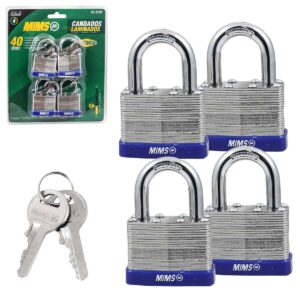 JGO. DE 4 CANDADOS DE ACERO CUERPO LAMINADO 40MM C/8 LLAVES (CAJA C/3 JGOS - PRECIO X JGO)