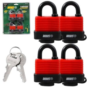 JGO 4PZS CANDADO D/ACERO PRUEBA D/AGUA CUERPO LAMIN. 40MM C/8 LLAVES (CAJA C/3 JGOS - PRECIO X JGO)